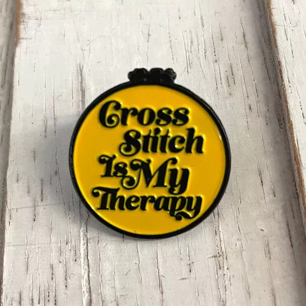 Cross Stitch is My Therapy Soft Enamel Pin 1"