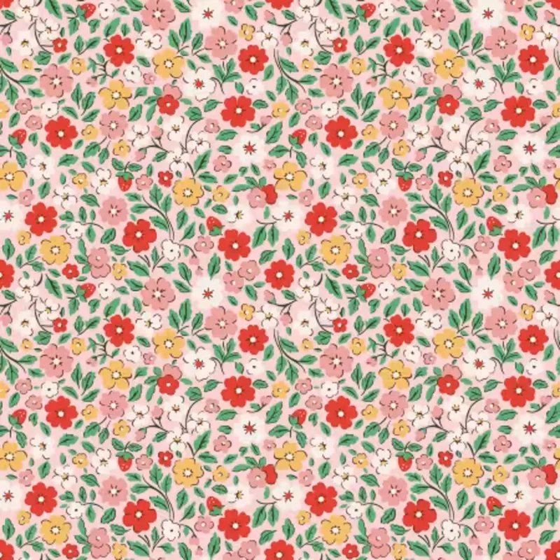 "Farmhouse Fancy" Country Flowers Pink by Poppie Cotton