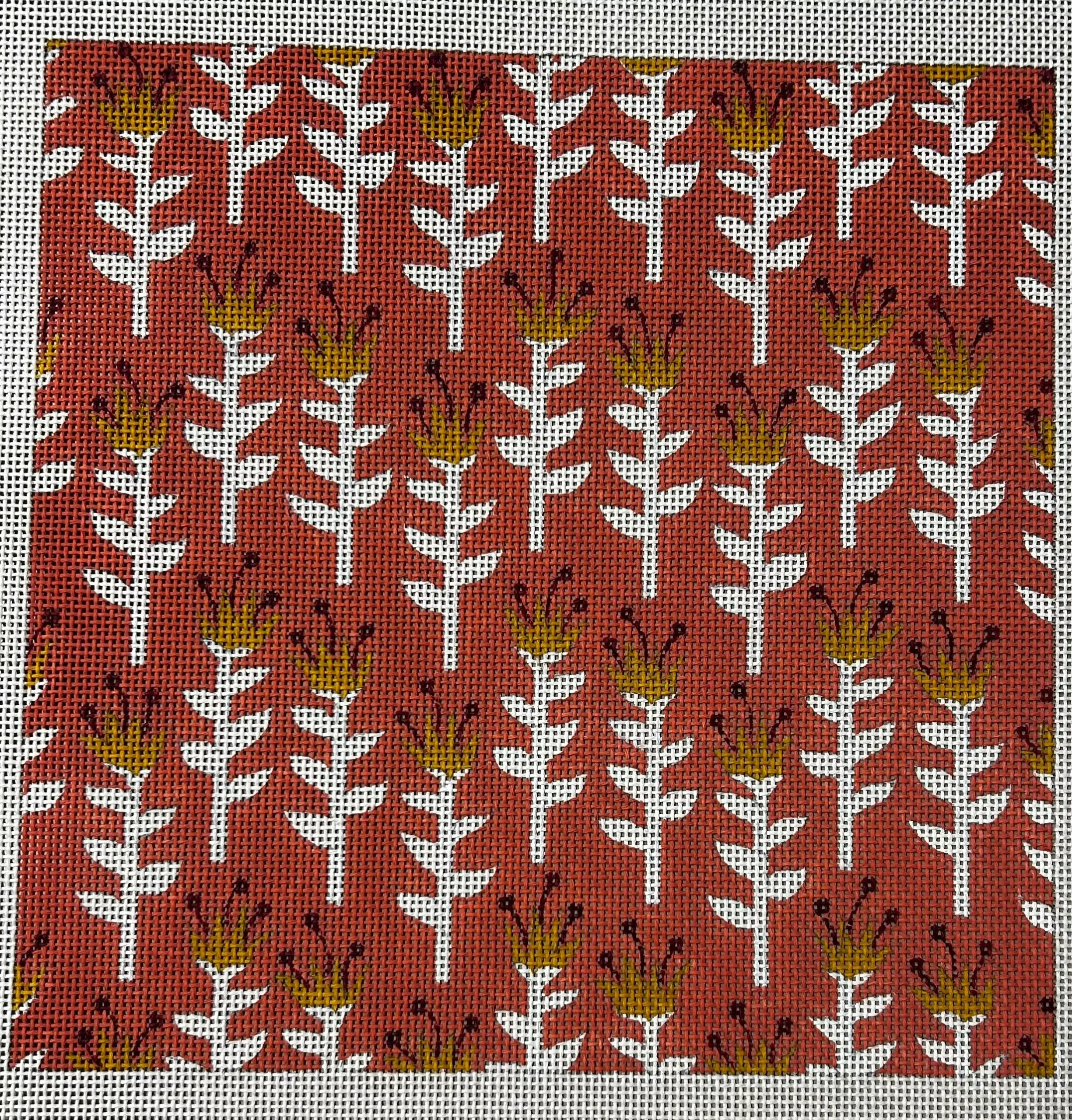LC1109.6 WHITE & GOLD FLORAL ON CORAL BACKGROUND BY LIZZIE CLARK