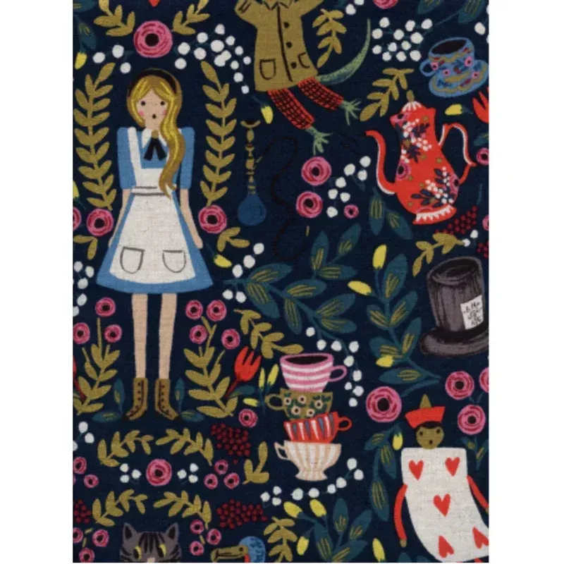 Wonderland - Navy Metallic Canvas Yardage