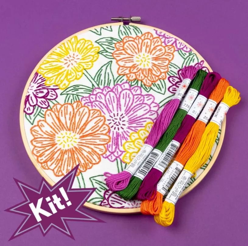 Zinnia Floral 8" Embroidery Kit