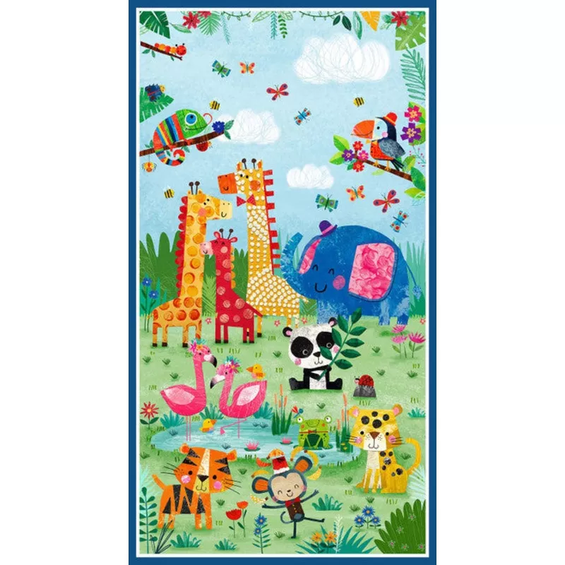 Zoo Crew Panel 24" Sage Green Lindsey Sagar Blank Quilting Cotton Fabric BQ-3872P-66